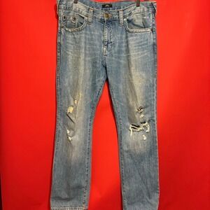 True Religion Ricky Relaxed Straight Jeans Mens 38 Distressed Blue‎ Denim